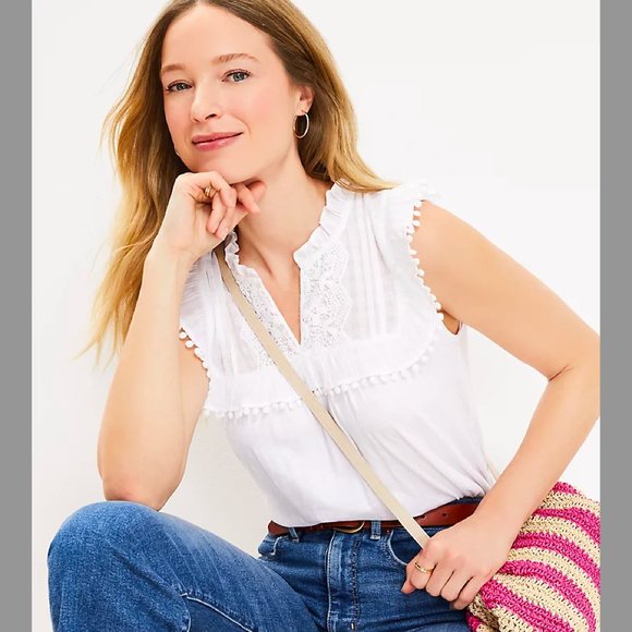 NWT LOFT Pom Pom Ruffle Shell -- XL - Picture 2 of 3